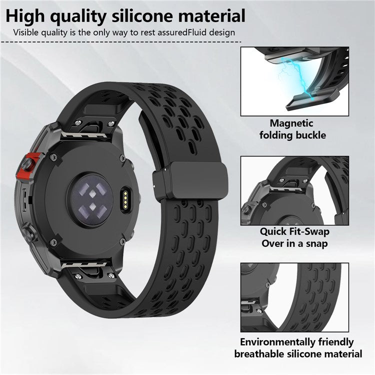 KALEBOL KLB-DDGJ-001 For Garmin Fenix 7 / 7 Pro QuickFit 22mm Silicone Watch Band with Magnetic Folding Buckle - Yellow