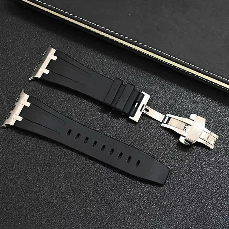 For Apple Watch 10 46mm / Ultra 2 / Ultra 49mm / 9 8 7 45mm / SE (2023) SE (2022) SE 6 5 4 44mm / 3 2 1 42mm Silicone Strap Butterfly Buckle Watchband - Blue