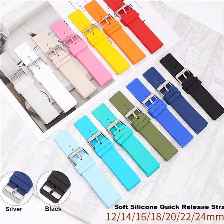 18mm Universal Replacement Watch Strap Sporty Silicone Wrist Band with Silver Buckle - Pink