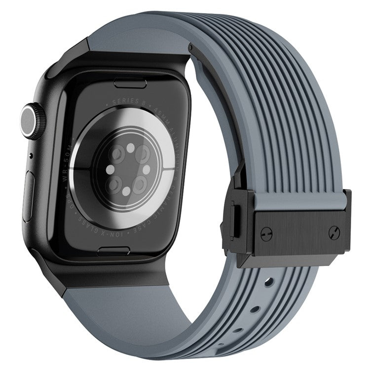 For Apple Watch 10 46mm / Ultra 2 / Ultra 49mm / 9 8 7 45mm / SE (2023) SE (2022) SE 6 5 4 44mm / 3 2 1 42mm Silicone Watch Band - Black Buckle / Grey Strap