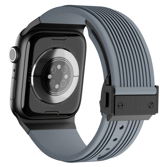 For Apple Watch 10 46mm / Ultra 2 / Ultra 49mm / 9 8 7 45mm / SE (2023) SE (2022) SE 6 5 4 44mm / 3 2 1 42mm Silicone Watch Band - Black Buckle / Grey Strap