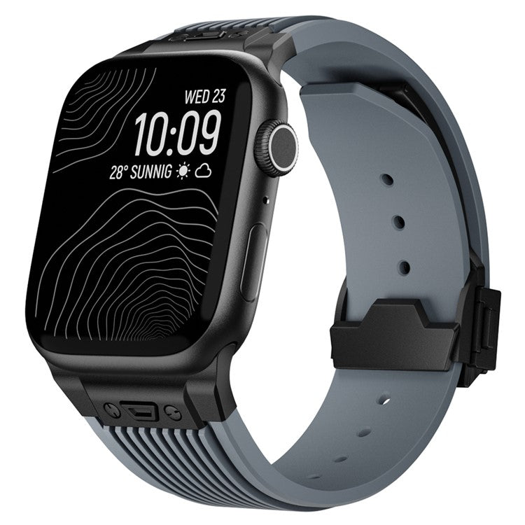For Apple Watch 10 46mm / Ultra 2 / Ultra 49mm / 9 8 7 45mm / SE (2023) SE (2022) SE 6 5 4 44mm / 3 2 1 42mm Silicone Watch Band - Black Buckle / Grey Strap