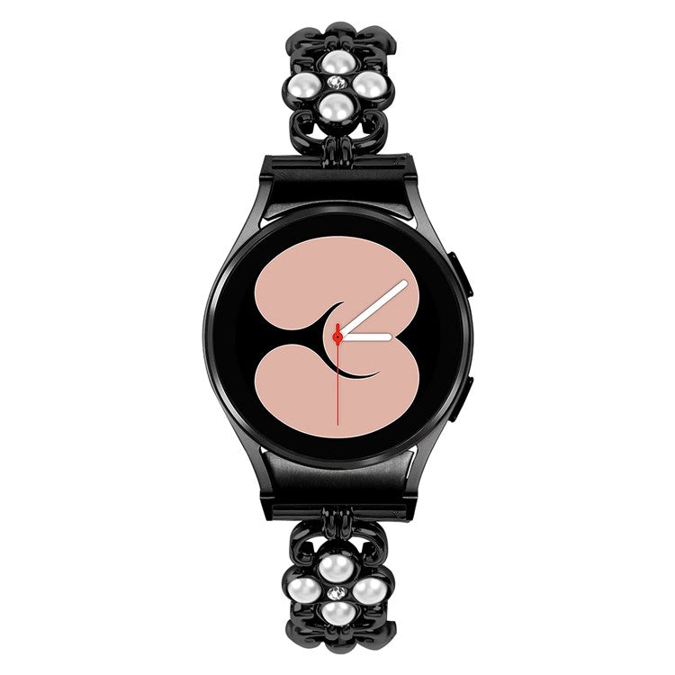 For Samsung Galaxy Watch 5 Active 40mm 44mm / Watch 5 40mm 44mm Women Fashion Four Leaf Clover Stainless Steel Watchband - Black