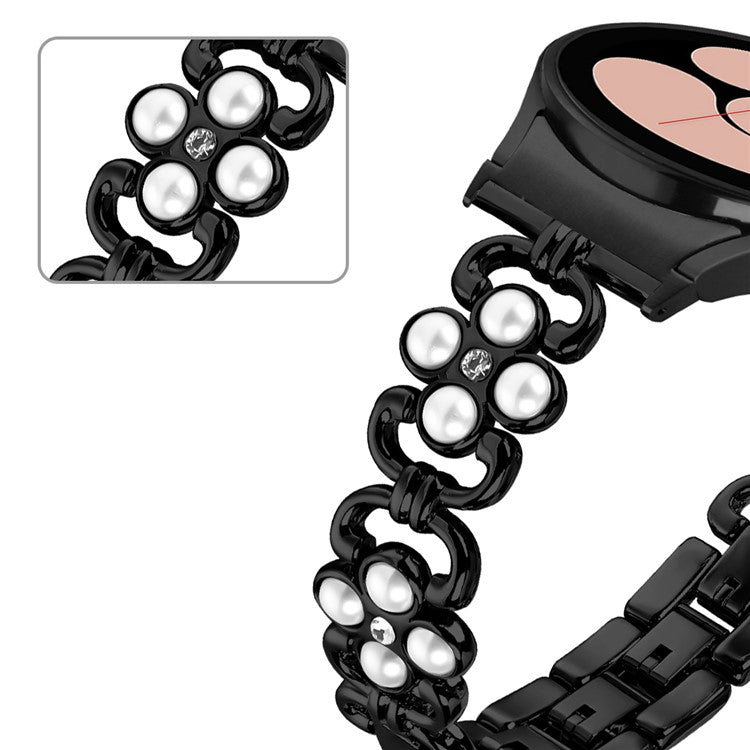 For Samsung Galaxy Watch 5 Active 40mm 44mm / Watch 5 40mm 44mm Women Fashion Four Leaf Clover Stainless Steel Watchband - Black