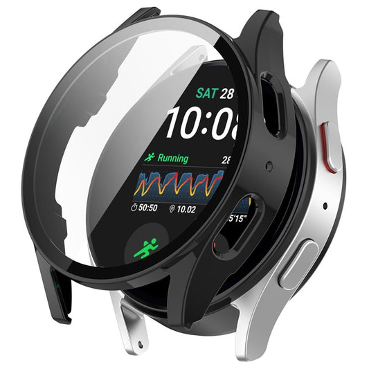 For Samsung Galaxy Watch7 40mm PC Watch Case with Tempered Glass Screen Film - Black