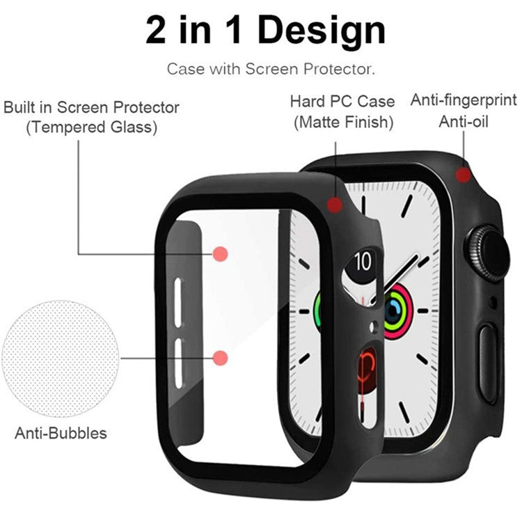 For Apple Watch Series 10 42mm Protective Case All-Around Hard PC Watch Cover with Tempered Glass Film - Black