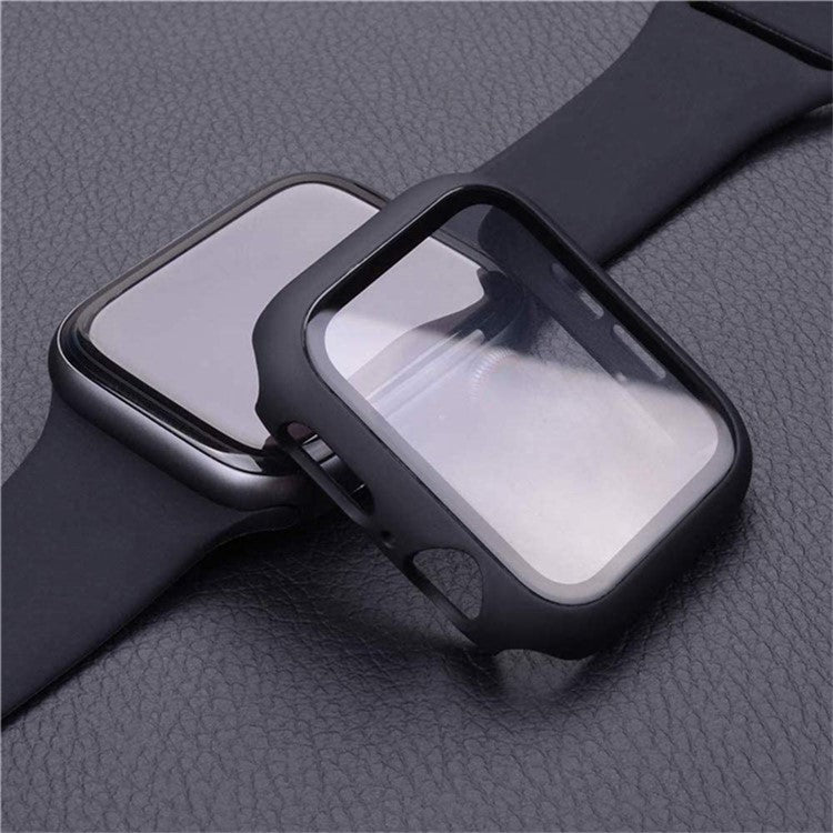 For Apple Watch Series 10 42mm Protective Case All-Around Hard PC Watch Cover with Tempered Glass Film - Black
