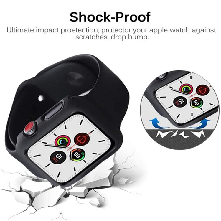 For Apple Watch Series 10 42mm Protective Case All-Around Hard PC Watch Cover with Tempered Glass Film - Black
