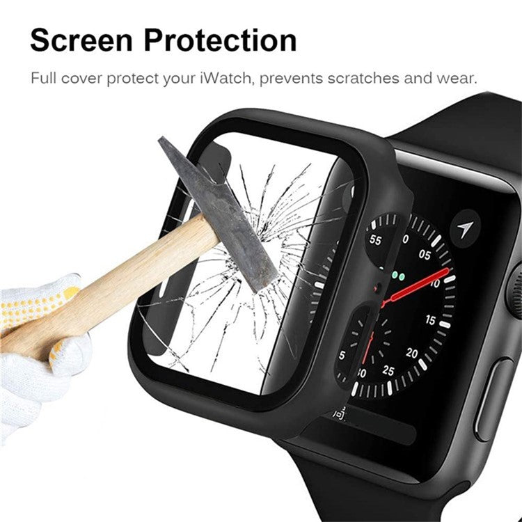 For Apple Watch Series 10 42mm Protective Case All-Around Hard PC Watch Cover with Tempered Glass Film - Black