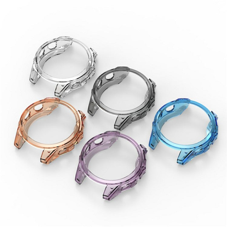 For Garmin Fenix 8 51mm Watch Case Shockproof TPU Cover Half-Wrapped - Transparent Orange