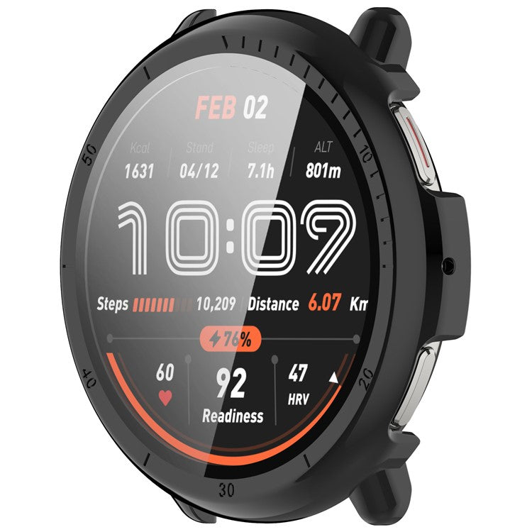 For Huami Amazfit Active 2 Watch Case PC Frame Cover with Tempered Glass Screen Film - Black