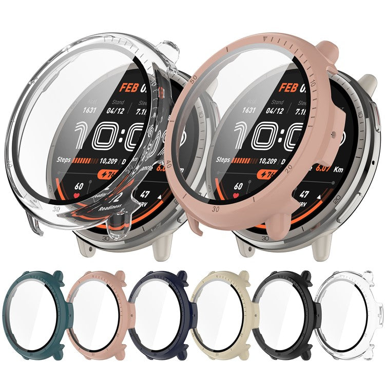 For Huami Amazfit Active 2 Watch Case PC Frame Cover with Tempered Glass Screen Film - Black