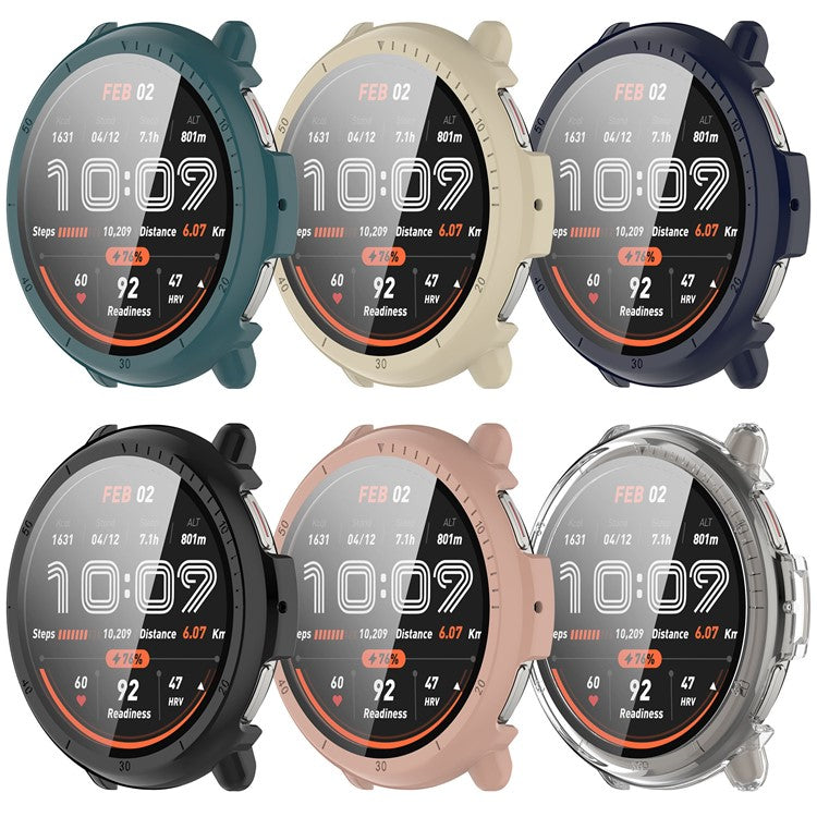 For Huami Amazfit Active 2 Watch Case PC Frame Cover with Tempered Glass Screen Film - Black
