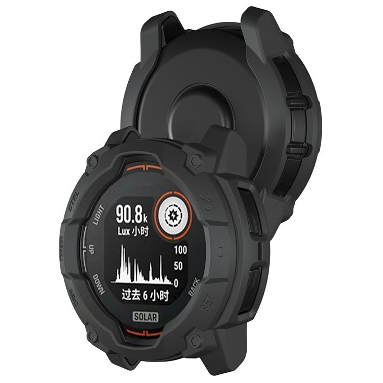 For Garmin Instinct 3 Solar 45mm TPU Watch Case Hollow-Out Rugged Bumper Cover - Black
