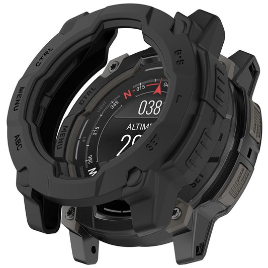 For Garmin Instinct 3 45mm / Solar 45mm Armor Watch Case Shockproof TPU Rugged Protective Cover - Black