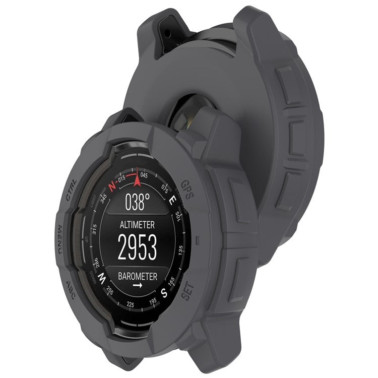 For Garmin Instinct 3 AMOLED 45mm / Instinct 3 Solar 45mm Watch Case Silicone Shockproof Bumper Frame - Grey