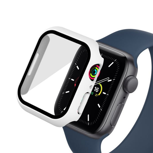 WANLONFENG For Apple Watch Series 9  /  8  /  7 45mm 2-in-1 Hard PC Frame Waterproof Case with Tempered Glass - White