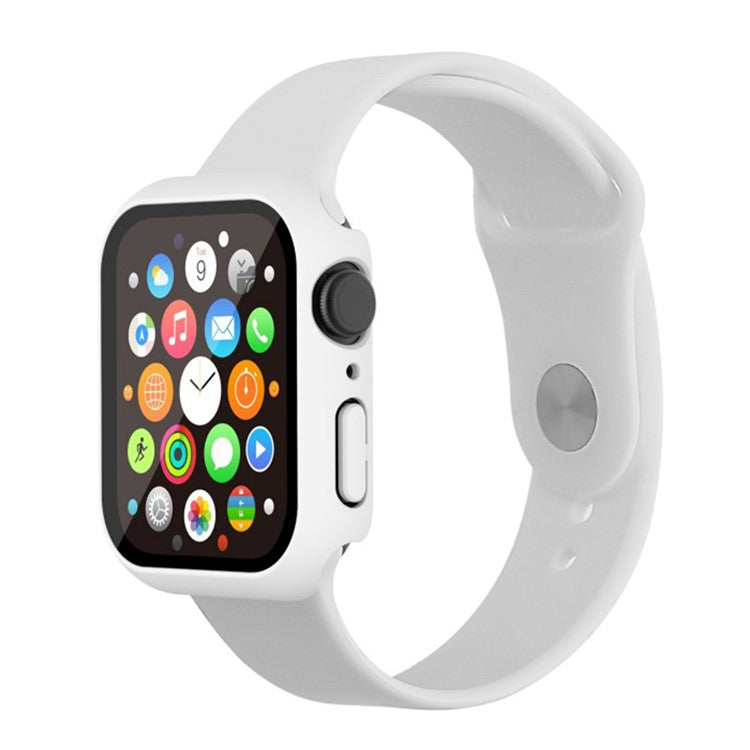 WANLONFENG For Apple Watch Series 9  /  8  /  7 45mm 2-in-1 Hard PC Frame Waterproof Case with Tempered Glass - White