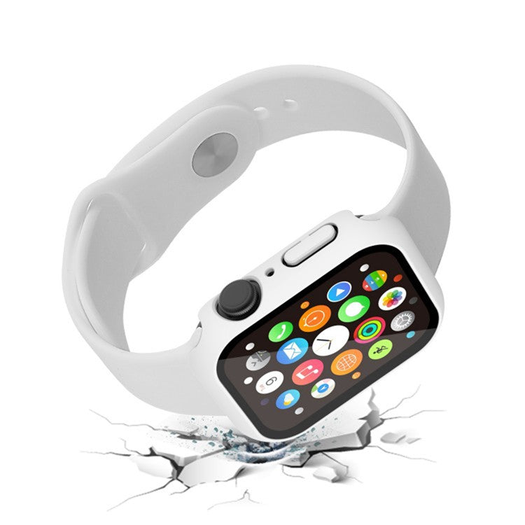 WANLONFENG For Apple Watch Series 9  /  8  /  7 45mm 2-in-1 Hard PC Frame Waterproof Case with Tempered Glass - White