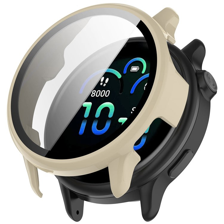 For Garmin Vivoactive 6 Watch Case PC Frame Cover with Tempered Glass Screen Film - Ivory White