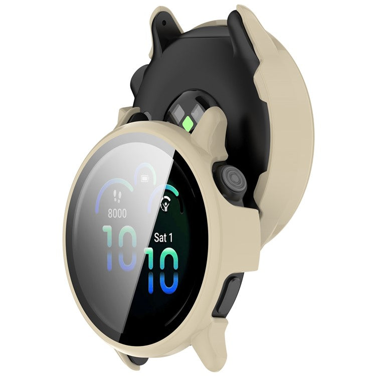 For Garmin Vivoactive 6 Watch Case PC Frame Cover with Tempered Glass Screen Film - Ivory White