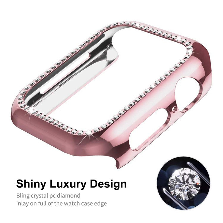 ENKAY HAT PRINCE Electroplating Rhinestone PC Hard Watch Case Cover with PET Full Screen Protector for Apple Watch Series 9 / 8 / 7 45mm - Transparent