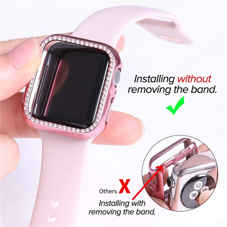 ENKAY HAT PRINCE Electroplating Rhinestone PC Hard Watch Case Cover with PET Full Screen Protector for Apple Watch Series 9 / 8 / 7 45mm - Transparent