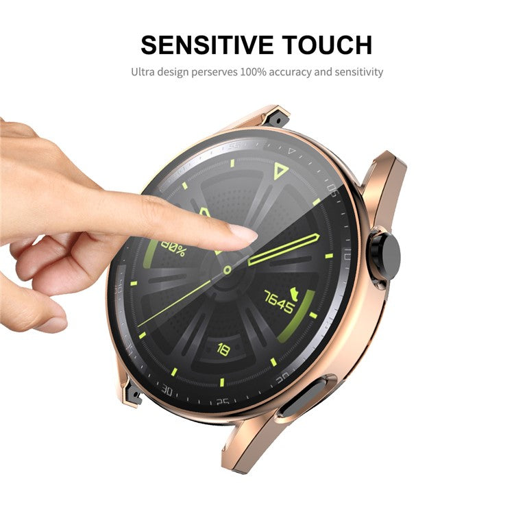 ENKAY HAT PRINCE for Huawei Watch GT 3 46mm Anti-scratch 9H Tempered Glass Screen Protector Electroplating Hard PC Watch Case - Pink