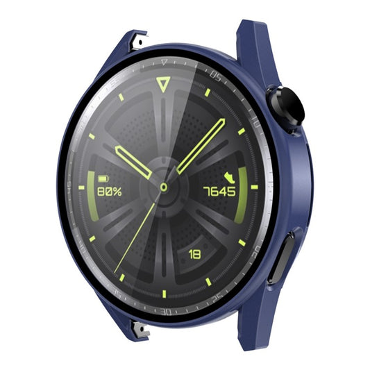 ENKAY HAT PRINCE for Huawei Watch GT 3 46mm 9H Tempered Glass Screen Protector Matte Rubberized Hard PC Watch Case - Dark Blue