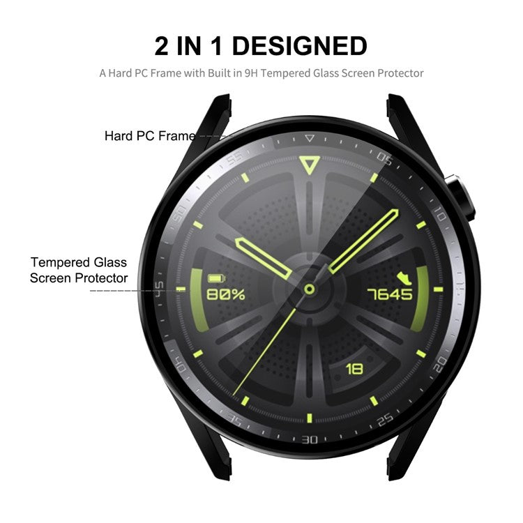 ENKAY HAT PRINCE for Huawei Watch GT 3 46mm 9H Tempered Glass Screen Protector Matte Rubberized Hard PC Watch Case - Dark Blue