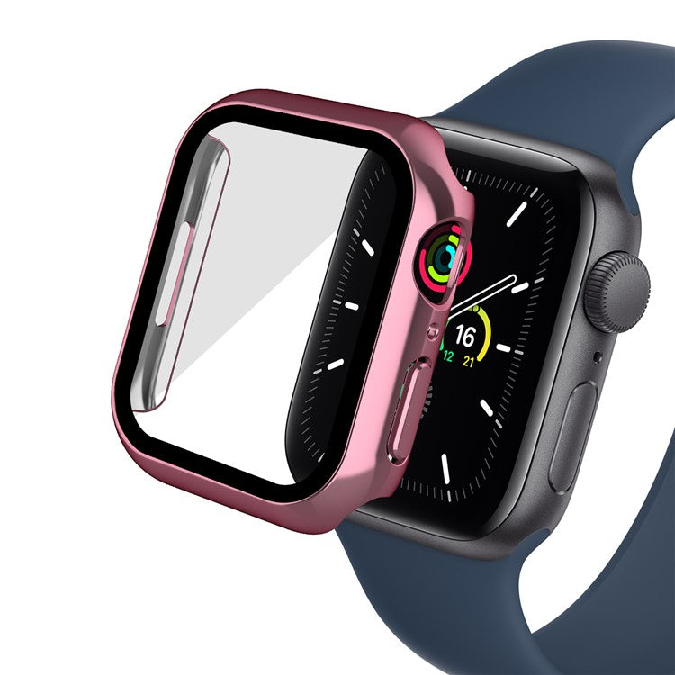 PC Watch Case for Apple Watch Series 9 / 8 / 7 45mm Well-protected Electroplating Watch Cover with Tempered Glass Screen Protector - Pink