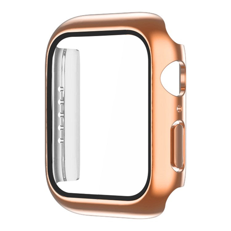 For Apple Watch Series 4 / 5 / 6 44mm / SE 44mm / SE (2022) 44mm / SE 44mm Dustproof Button Cover Electroplating Hard PC Watch Case with Tempered Glass Screen Protector - Rose Gold