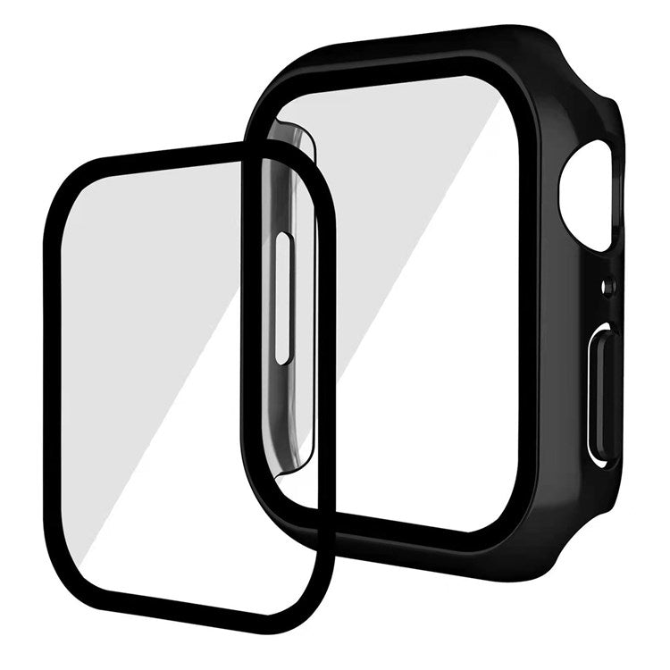 For Apple Watch Series 4 / 5 / 6 44mm / SE 44mm / SE (2022) 44mm / SE 44mm Dustproof Button Cover Electroplating Hard PC Watch Case with Tempered Glass Screen Protector - Rose Gold