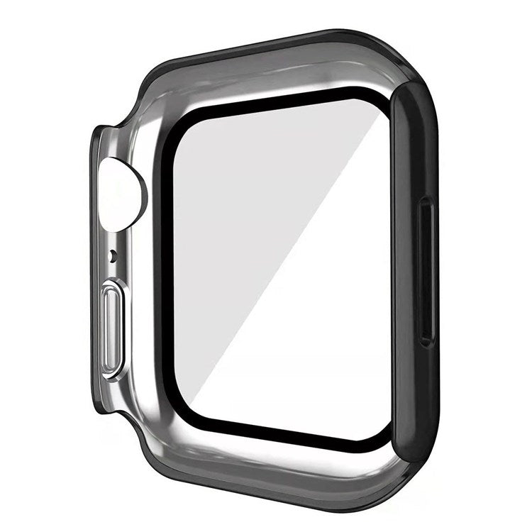 For Apple Watch Series 4 / 5 / 6 44mm / SE 44mm / SE (2022) 44mm / SE 44mm Dustproof Button Cover Electroplating Hard PC Watch Case with Tempered Glass Screen Protector - Rose Gold