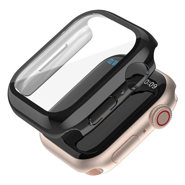 For Apple Watch Series 4 / 5 / 6 44mm / SE 44mm / SE (2022) 44mm / SE 44mm Dustproof Button Cover Electroplating Hard PC Watch Case with Tempered Glass Screen Protector - Rose Gold