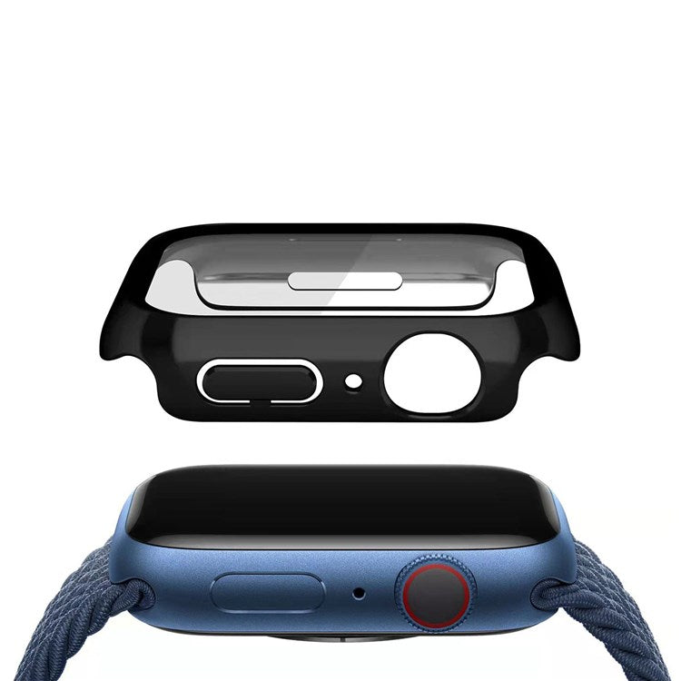 For Apple Watch Series 4 / 5 / 6 44mm / SE 44mm / SE (2022) 44mm / SE 44mm Dustproof Button Cover Electroplating Hard PC Watch Case with Tempered Glass Screen Protector - Rose Gold
