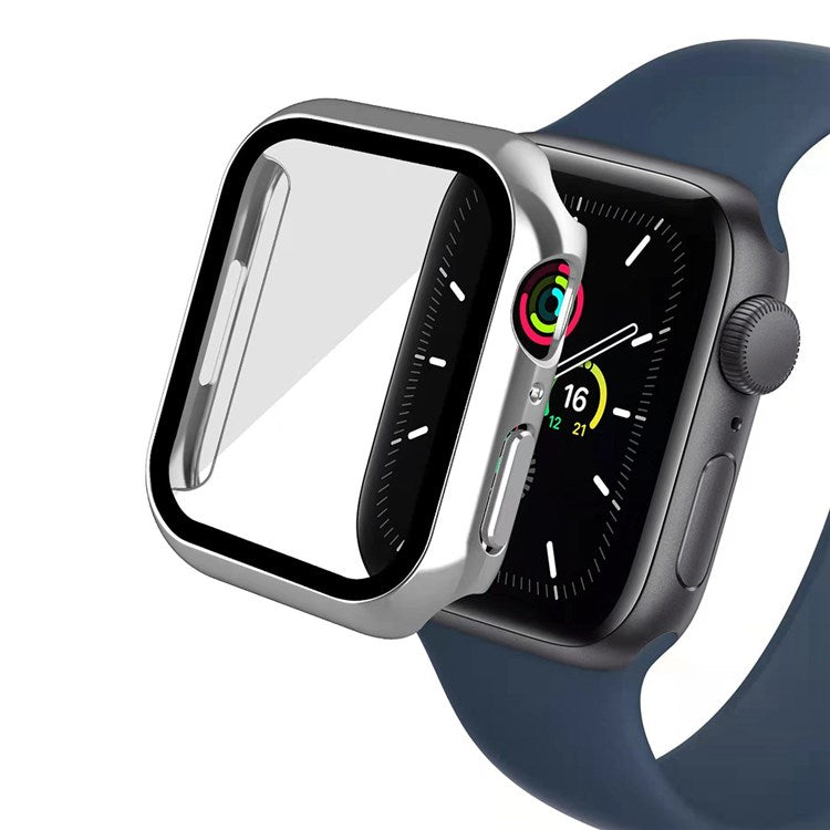 For Apple Watch Series 4 / 5 / 6 44mm / SE 44mm / SE (2022) 44mm / SE 44mm Dustproof Button Cover Electroplating Hard PC Watch Case with Tempered Glass Screen Protector - Rose Gold