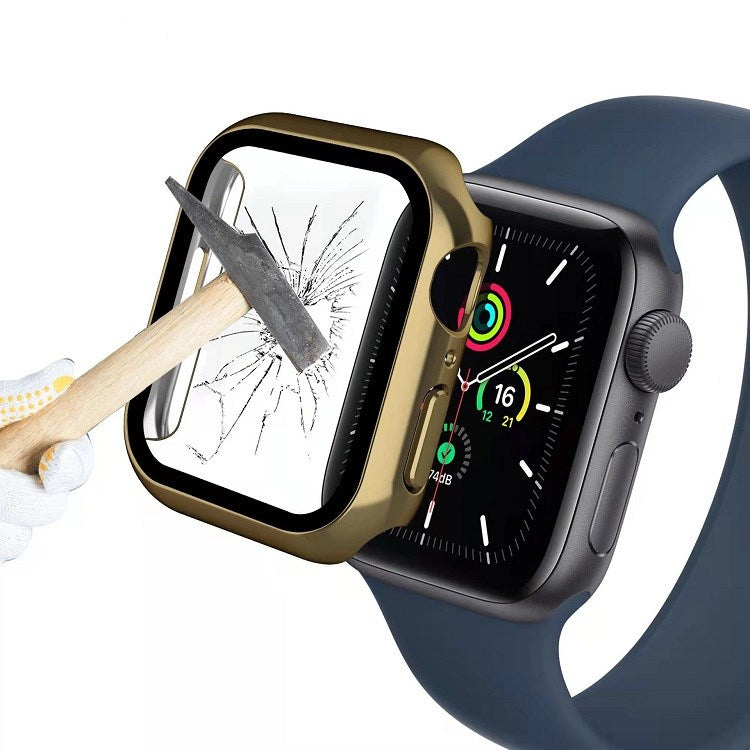 For Apple Watch Series 4 / 5 / 6 44mm / SE 44mm / SE (2022) 44mm / SE 44mm Dustproof Button Cover Electroplating Hard PC Watch Case with Tempered Glass Screen Protector - Rose Gold