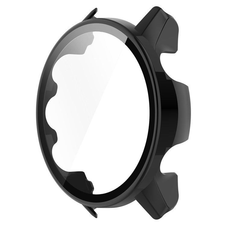 For Garmin Forerunner 955 Full Protection Hard PC Watch Case Cover with Tempered Glass Screen Protector - Black