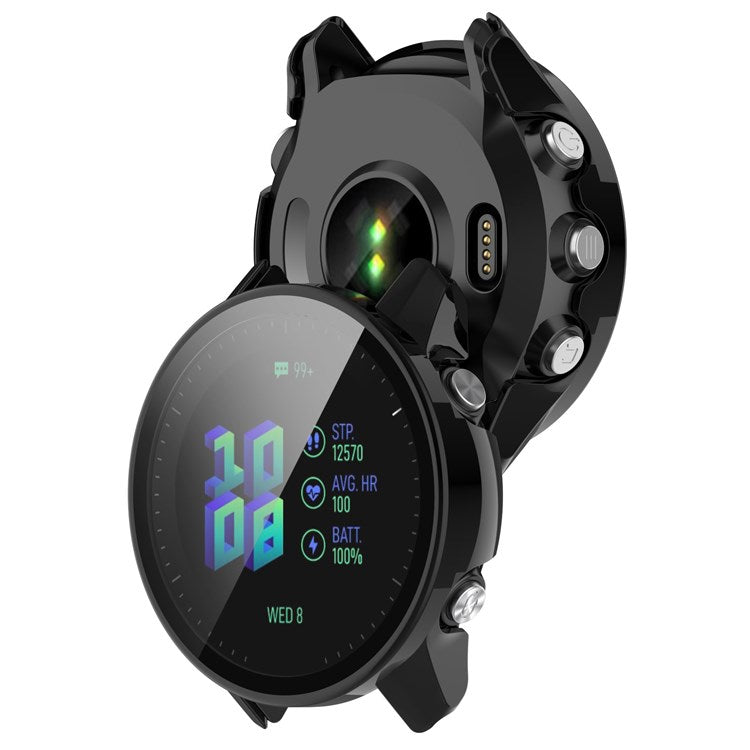 For Garmin Forerunner 955 Full Protection Hard PC Watch Case Cover with Tempered Glass Screen Protector - Black