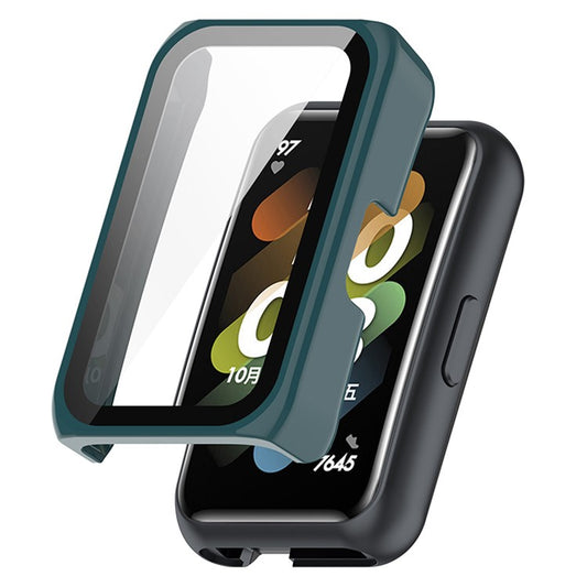 Hard PC Case for Huawei Band 7 / 6  /  Honor Band 7 / 6 Anti-Scratch Smart Watch Protective Case with Tempered Glass Screen Protector - Green