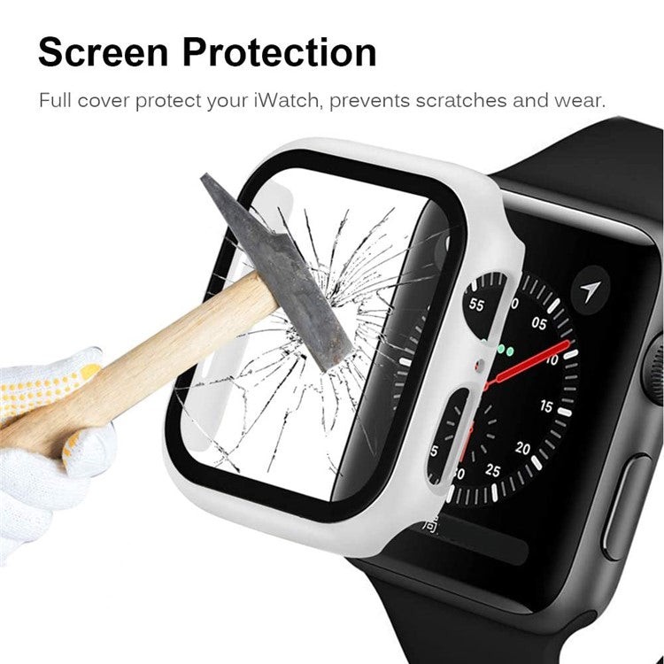 2-in-1 Frame PC + Tempered Glass Protector Watch Case for Apple Watch Series 3/2/1 42mm - White