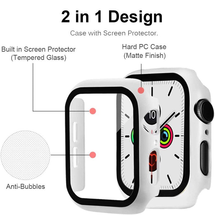 2-in-1 Frame PC + Tempered Glass Protector Watch Case for Apple Watch Series 3/2/1 42mm - White
