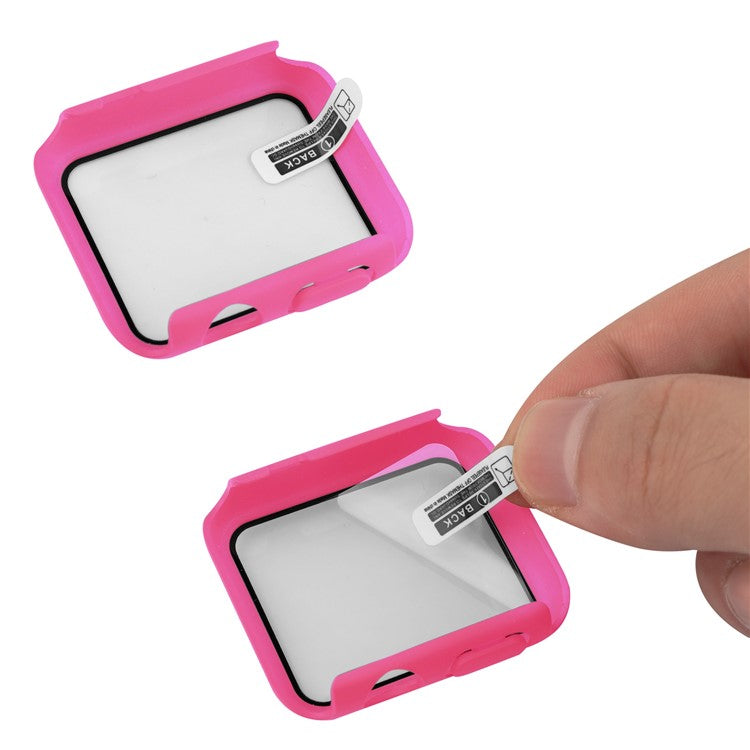 For Apple Watch Series 8 45mm / 7 45mm Soft Silicone Replacement Strap + Hard PC Watch Case with Tempered Glass Screen Protector - Rose