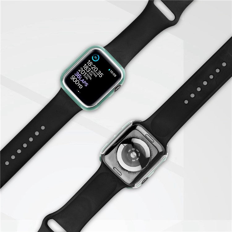 For Apple Watch Series 9 / 8 / 7 41mm Silicone Watch Band with Hard PC Electroplating Watch Case Built-in Tempered Glass Screen Protector - Blackish Green  /  Silver