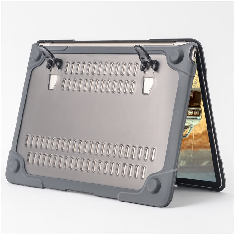 Two-pieces Plastic + TPU Hybrid Case with Stand for MacBook 12-inch with Retina Display (2015) - Grey