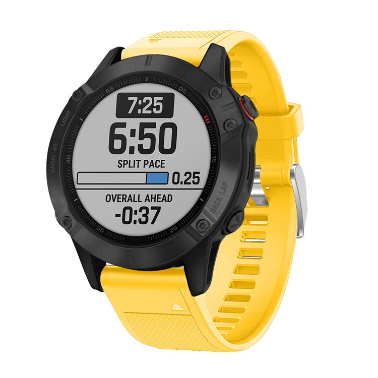 For Garmin Fenix 7X/6X Sapphire GPS/6X Pro/6X GPS/5X GPS/5X Plus Silicone Sport Watch Band Adjustable Watch Strap Replacement with Silver Buckle - Yellow