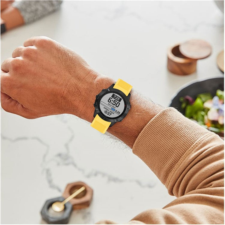For Garmin Fenix 7X/6X Sapphire GPS/6X Pro/6X GPS/5X GPS/5X Plus Silicone Sport Watch Band Adjustable Watch Strap Replacement with Silver Buckle - Yellow