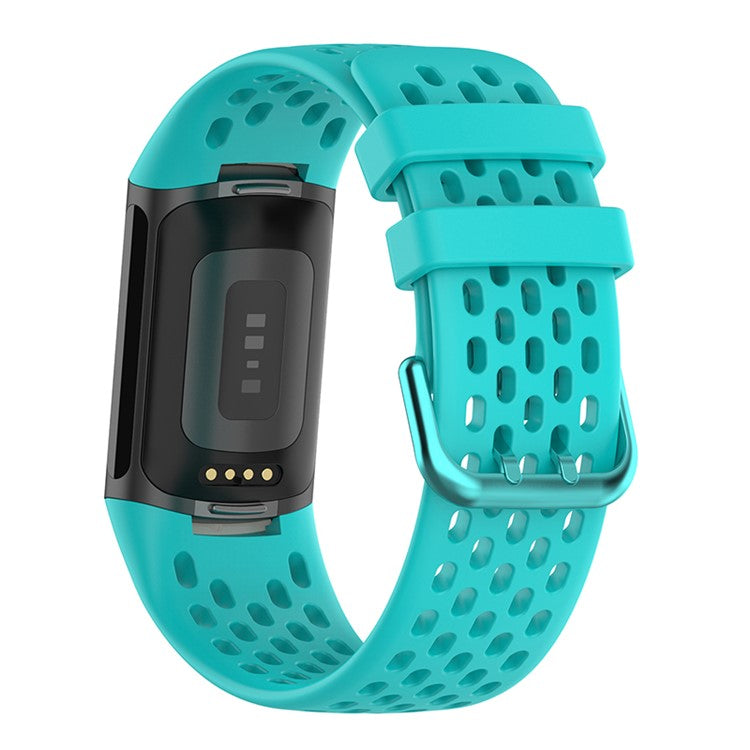 Soft Silicone Sport Replacement Watch Strap with Breathable Holes for Fitbit Charge 6 / 5 - Teal
