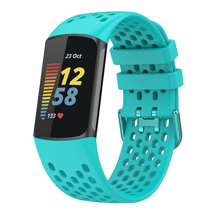 Soft Silicone Sport Replacement Watch Strap with Breathable Holes for Fitbit Charge 6 / 5 - Teal